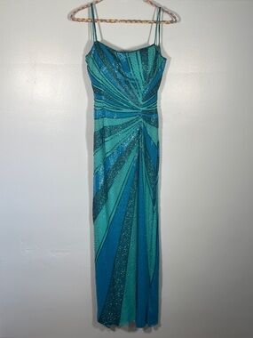Vintage Y2K Silk Beaded Mermaid Maxi Dress Caché Turquoise Small